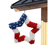yanzisura Fourth Of July Wreath - Artificial Patriotic Five-Pointed Star Decoration | Red White Blue Wreath,for Memorial Day Summer Holiday Indoor Outdoor Wall Porch Patio Garden Garage Farmhouse Home