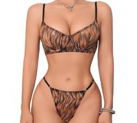 YANZIYAN Women's Leopard Lingerie Sets Cheetah See Through Mesh Bra and Panty, Tiger Pattern, XL
