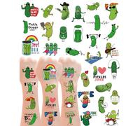YanZonic 138Pcs Funny Pickle Temporary Tattoos, Humorous Green Pickle Decorations for Theme Parties, Festivals, Goodie Bag Fillers, 15 Sheets of Stickers for Celebration Lovers