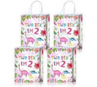 YanZonic 16pcs Pink Dinosaur Birthday Decorations Party Bags, Girl Dinosaur Party Decorations, Two Rex Birthday Decorations Girl, 2nd Birthday Decorations For Happy Birthday Bags For Girls