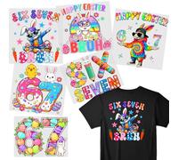 YanZonic Easter Bunny 6 7 Iron On Transfers, 6Pcs Six Seven Easter Iron On Transfers for Tshirts, Easter DTF Transfers Ready to Press for Bunny Birthday Decorations Supplies