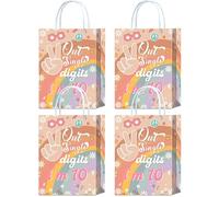 YanZonic Peace Out Single Digits Party Bags Boho Decor - In My Double Digits Era Party Decor for Groovy Double Digits Birthday - Peace Out Single Digits I'm 10 Themed Party Bags, Orange