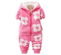 Yao Spring and Autumn Winter Fleece Flowers Warm Girls 2 Piece Set(12-18M,Hot Pink)