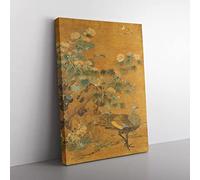 Yao Tingmei Oriental Peacock And Hollycock Asian Japanese Canvas Wall Art Print Ready to Hang, Framed Picture for Living Room Bedroom Home Office Décor, 50x35 cm (20x14 Inch)