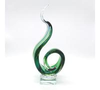 Yao Yuan Hand Blown Art Glass Sculpture - Abstract Green Swirl Spiral Figurine with Clear Crystal Base - Modern Decorative Twist Wave Art for Home Office Desk Bookshelf Gallery