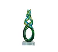 Yao Yuan Hand Blown Murano Glass Sculpture, Green and Blue Twisted Art Decor with Crystal Base, Home Decor, Outside Decor