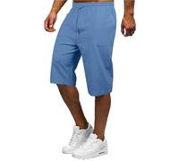 YAOBAOLE Linen Capri Shorts 3/4 Length Shorts Men Long Shorts Men Blue 2XL