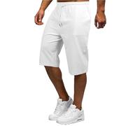 YAOBAOLE Mens 3/4 Length Shorts Summer Casual Trousers for Men Drawstring 3/4 Shorts White M