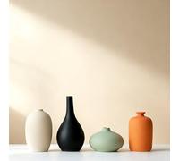 YAOBAOX Set of 4 Small Matte Ceramic Vases - Modern & Bohemian Decor for Home, Office, Shelve, Living Room Table, Mantel, Bedroom, Entryway, Rustic Farmhouse Decorative Vases & More（Hademade
