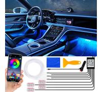 YAOBLUESEA Car Interior Lighting LED Strip 6.5 m Fiber Optic Ambient Lighting Kit, 12 V Atmosphere Light RGB with App Controllable Music Syn and Footwell Lighting Neon for Car Decoration, (1-5LGX)