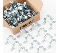Yaocom 100 Pcs 1 1/4" Opening Pipe Strap Galvanized Steel Conduit Clamp Reinforced Rigid 2 Hole U Bracket for Pipe Fixing on Various Surfaces