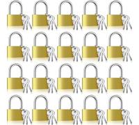 Yaocom 18 Pcs Solid Brass Keyed Padlock, Small Yellow Gym Lock, Strong Padlock with Same Key for Luggage Toolbox (40mm 1-9/16")