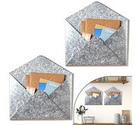 Yaocom 2 Pcs Galvanized Metal Envelope, Wall Mount Galvanized Mail Organizer Rustic Wall Mail Holder Farmhouse Wall Pocket for Storage Mail Postcards Letters Bills Home and Office Wall Decor
