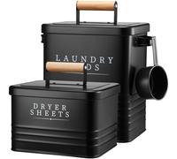Yaocom 2 Pcs Laundry Pod Container with Dryer Sheet Holder Farmhouse Laundry Room Decor Organization and Storage Detergent Container Box with Lid Handle Metal Dryer Sheet Dispenser(Black)