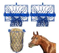 Yaocom 2 Set Blue Wall Mount Hay Feeder with Net Collapsible Hay Rack with Net Slow Feeder for Horses Goats