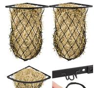 Yaocom 2 Set Wall Hay Feeder with Net Corner Hay Rack Black Corner Hay Feeder Frame with Slow Feed Hay Net for Horses Goat