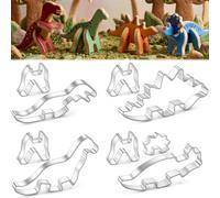 Yaocom 4 Set 3D Dinosaur Cookie Cutters with Piping Bags Tips Set Dino Cookie Cutters Kit for DIY Dinosaur Birthday Party Holiday Biscuit Cake Dough Fondant Baking Dough Tool Gift