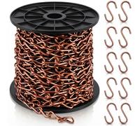 Yaocom 50ft Antique Copper Jack Chain with 10 Pcs S Hooks Galvanized Steel Twist Chain with Spool-weldless for Hanging Fixture, Bird Feeders, Overhead Lights, Artworks, Flowerpots (2mm)