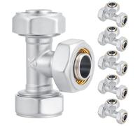Yaocom 6 Pcs 3/4" Equal Tee Air Piping Fittings, Brass-nickel Plated, 200psi, Tubing Fittings for Shop Compressed Air Line System Kit