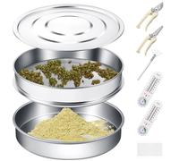 Yaocom 9 Pcs Trim Tray Kit Stainless Steel Trimming Tray Cannabis with 150 Micrometer Fine Mesh Screen Bottom Harvest Bin, Scissors, Mini Hygrometers Magnifying Plastic Scraper and Brush