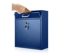 Yaocom Locking Mailbox with Key for Outdoor 12 x 10.5 x 4.7 Inches Large Wall Mount Mail Box with Lock Security Mail Drop Metal Collection Boxes Hanging Secure Postbox(Dark Blue)