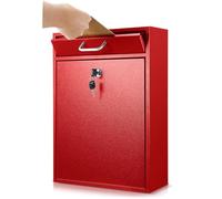 Yaocom Locking Mailbox with Key for Outdoor 16.2 x 11.2 x 4.7 Inches Large Wall Mount Mail Box with Lock Security Mail Drop Metal Collection Boxes Hanging Secure Postbox(Red)