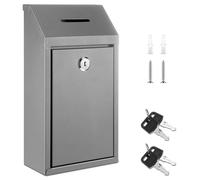 Yaocom Metal Collection Box Safe Suggestion Box with Lock Wall Mounted Mailbox Delivery Ballot Box Key Box for Home Office Outdoor Door (Grey, 10.24 x 5.71 x 2.95 Inch)