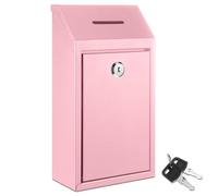 Yaocom Metal Donation Cash Box Collection Safe Suggestion Box with Lock Wall Mounted Mailbox Delivery Ballot Container for Home Office Outdoor Door(Pink)