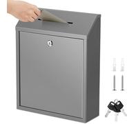 Yaocom Metal Money Drop Donation Cash Box for Farm Stand Collection Safe Suggestion Box with Lock Wall Mounted Mailbox Container for Home Office Outdoor(Gray,15 x 12 x 4 Inch)
