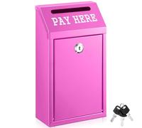 Yaocom Safe Cash Box Money Collection Metal Donation Box with Lock Wall Mount Pre Drilled Mailbox Delivery Ballot for Home Office Outdoor Self Serve Stand(Rose Red,10.2 x 5.7 x 2.8 Inch)