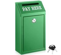 Yaocom Safe Cash Box Money Collection Metal Donation Box with Lock Wall Mount Pre Drilled Mailbox Delivery Ballot for Home Office Outdoor Self Serve Stand(Green,10.2 x 5.7 x 2.8 Inch)