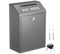 Yaocom Safe Cash Box Money Collection Metal Donation Box with Lock Wall Mount Pre Drilled Mailbox Delivery Ballot for Home Office Outdoor Self Serve Stand(Gray,11.8 x 8.6 x 4.7 Inch)