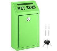 Yaocom Safe Cash Box Money Collection Metal Donation Box with Lock Wall Mount Pre Drilled Mailbox Delivery Ballot for Home Office Outdoor Self Serve Stand (Grass Green,10.2 x 5.7 x 2.8 Inch)