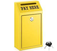 Yaocom Safe Cash Box Money Collection Metal Donation Box with Lock Wall Mount Pre Drilled Mailbox Delivery Ballot for Home Office Outdoor Self Serve Stand(Yellow,10.2 x 5.7 x 2.8 Inch)