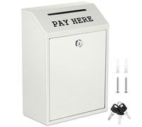 Yaocom Safe Cash Box Money Collection Metal Donation Box with Lock Wall Mount Pre Drilled Mailbox Delivery Ballot for Home Office Outdoor Self Serve Stand(White,11.8 x 8.6 x 4.7 Inch)