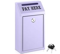 Yaocom Safe Cash Box Money Collection Metal Donation Box with Lock Wall Mount Pre Drilled Mailbox Delivery Ballot for Home Office Outdoor Self Serve Stand (Morandi Purple,10.2 x 5.7 x 2.8 Inch)