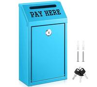 Yaocom Safe Cash Box Money Collection Metal Donation Box with Lock Wall Mount Pre Drilled Mailbox Delivery Ballot for Home Office Outdoor Self Serve Stand (Light Blue,10.2 x 5.7 x 2.8 Inch)