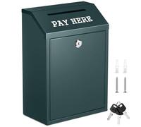 Yaocom Safe Cash Box Money Collection Metal Donation Box with Lock Wall Mount Pre Drilled Mailbox Delivery Ballot for Home Office Outdoor Self Serve Stand (Dark Green,11.8 x 8.6 x 4.7 Inch)