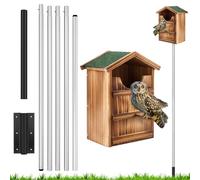 Yaocom Screech Owl House with 12ft Pole Wooden Kestrels Box with Waterproof Roof Ground Socket, Screws, Adapter Fasteners Predator-Resistant Nesting for Outside Prebuilt Purple Martin Bird Bat