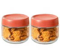 yaocoral 2 Pack 4 OZ Mini Glass Food Storage Containers Small Food Jars with Lids,Leakproof Small Container for Food Portion,Dipping Sauce,Snack,Nut,Yogurt,Freezer Microwave Safe (clear Finnish Red)