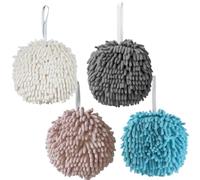 yaocoral 4 Pack Cute Fuzzy Chenille Hand Towel Ball with Hanging Loops