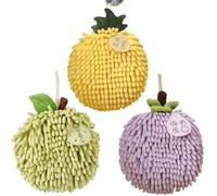 yaocoral Fuzzy Chenille Hand Towel Ball,Hanging Hand Towels for Bathroom,Kitchen Hand Towels with Hanging Loops,Quick Dry,Set of 3(Green Yellow Purple)