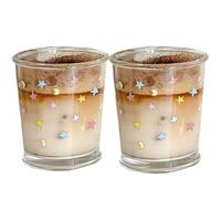 yaocoral Set of 2 12 OZ Star Moon Drinking Glasses Cute Glass Cup for Iced Coffee,Latte,Tea,Juice,Milk,Dessert,Stackable Colorful Glassware Drinkware Set