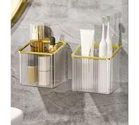 yaocoral Wall Mounted Toothbrush Holder for Bathroom Adhesive Shower Organizer Holder for Tooth Brush,Electric Toothbrush,Toothpaste,Razor,Makeup Brush,Cosmetic,Adhesive Wall Bucket,Set of 2(Gold)