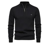 YAODAMAI Fall/Winter Men's Stand-Up Collar Sweater Casual Slim Half Zip Solid Color Knit