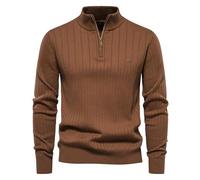 YAODAMAI Fall/Winter Men's Stand-Up Collar Sweater Casual Slim Half Zip Solid Color Knit
