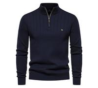 YAODAMAI Fall/Winter Men's Stand-Up Collar Sweater Casual Slim Half Zip Solid Color Knit