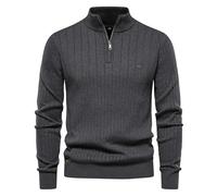 YAODAMAI Fall/Winter Men's Stand-Up Collar Sweater Casual Slim Half Zip Solid Color Knit