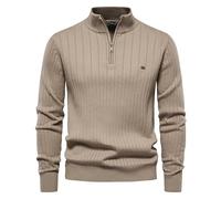 YAODAMAI Fall/Winter Men's Stand-Up Collar Sweater Casual Slim Half Zip Solid Color Knit