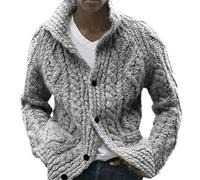 YAODAMAI Men's Cardigan, Solid Color, Lapel, Long Sleeve, Knitted Coat, Fashionable Stand Collar, Button Sweater, Cardigan Coat